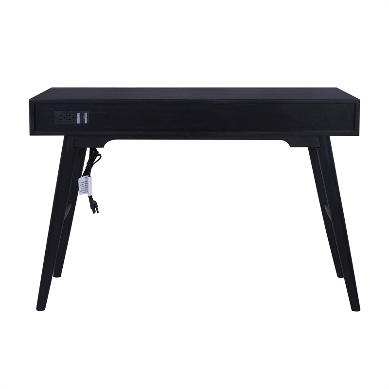 Madison Mid Century Modern Solid Wood-Linen 2 Drawer Desk in Black