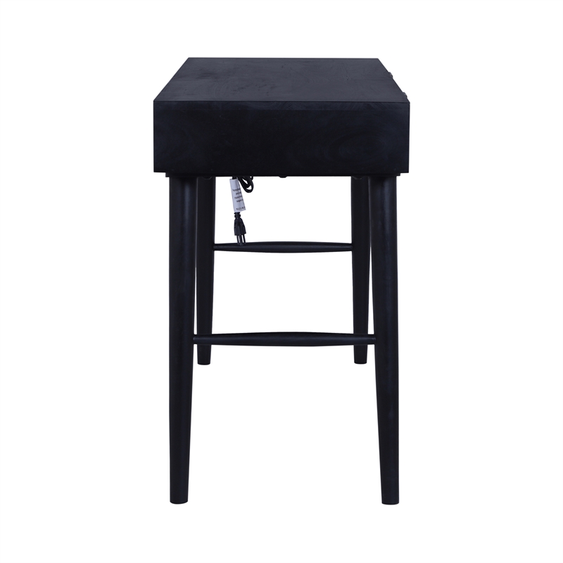 Madison Mid Century Modern Solid Wood-Linen 2 Drawer Desk in Black