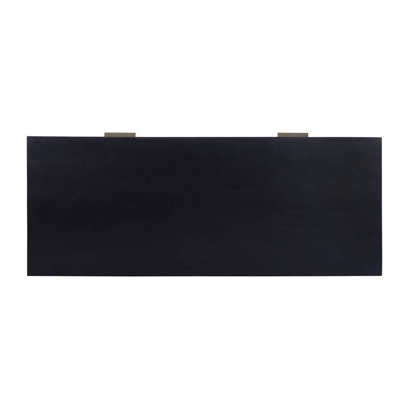 Madison Mid Century Modern Solid Wood-Linen 2 Drawer Desk in Black