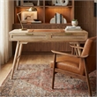 Madison Mid Century Modern Solid Wood-Linen 2 Drawer Desk in Wheatfield