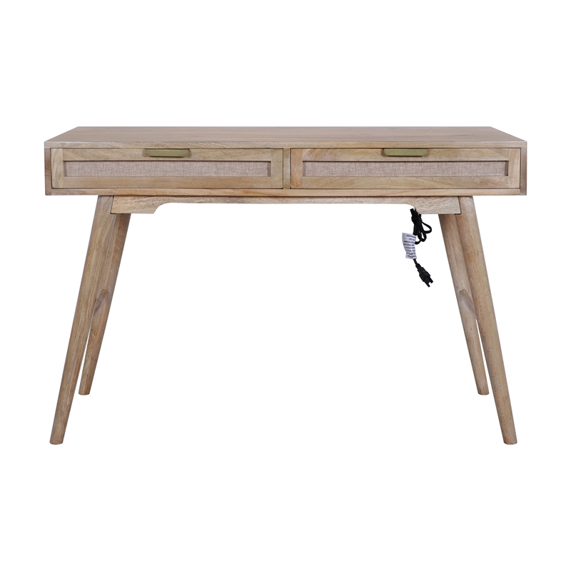 Madison Mid Century Modern Solid Wood-Linen 2 Drawer Desk in Wheatfield
