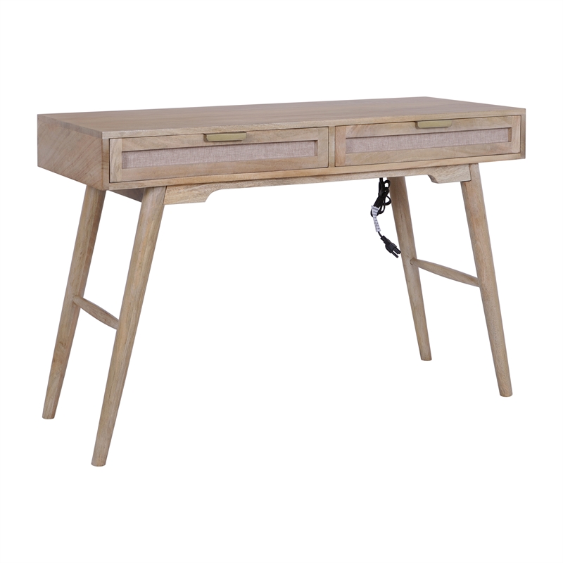 Madison Mid Century Modern Solid Wood-Linen 2 Drawer Desk in Wheatfield