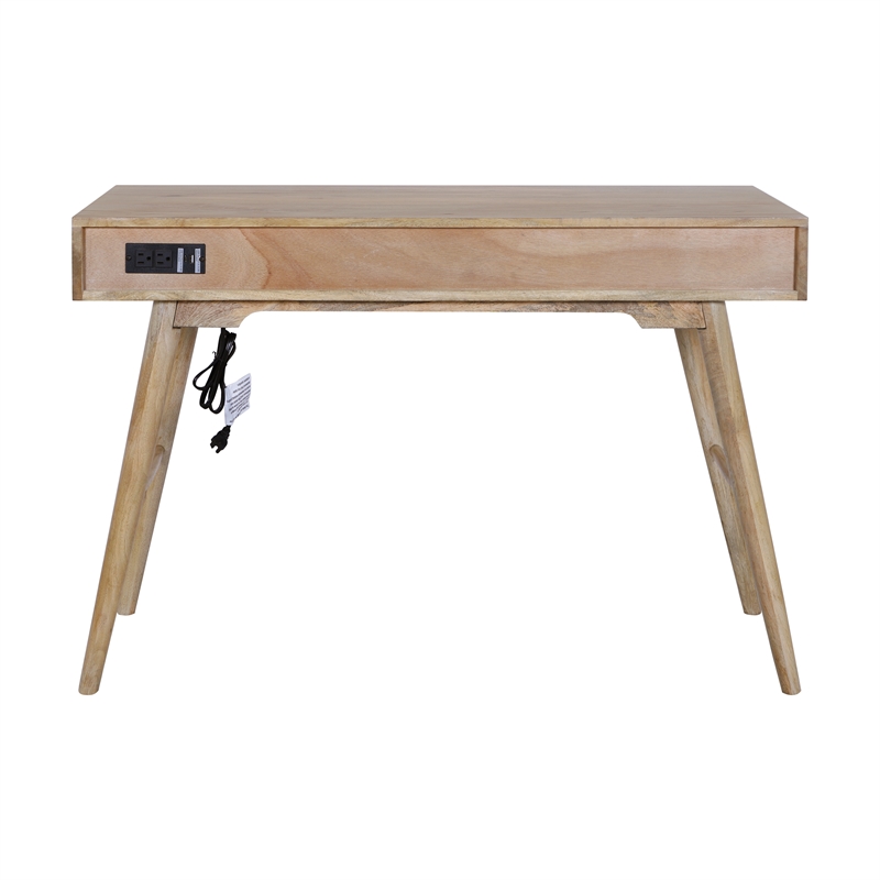 Madison Mid Century Modern Solid Wood-Linen 2 Drawer Desk in Wheatfield