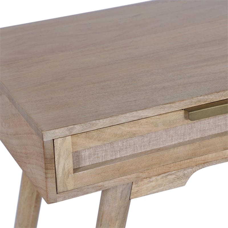 Madison Mid Century Modern Solid Wood-Linen 2 Drawer Desk in Wheatfield
