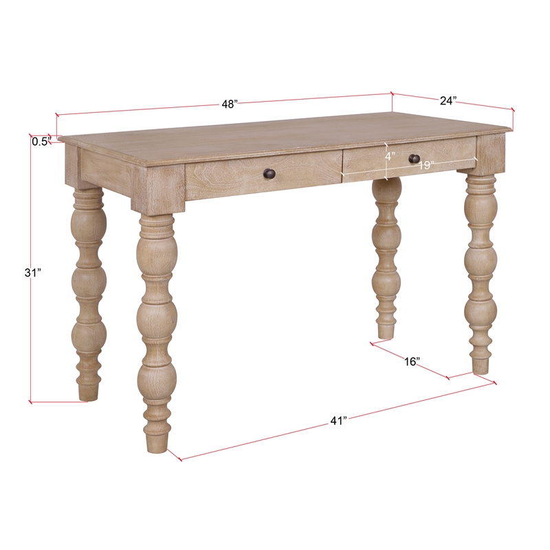 Casartis Living French Country Solid Wood Desk in Rustic Natural