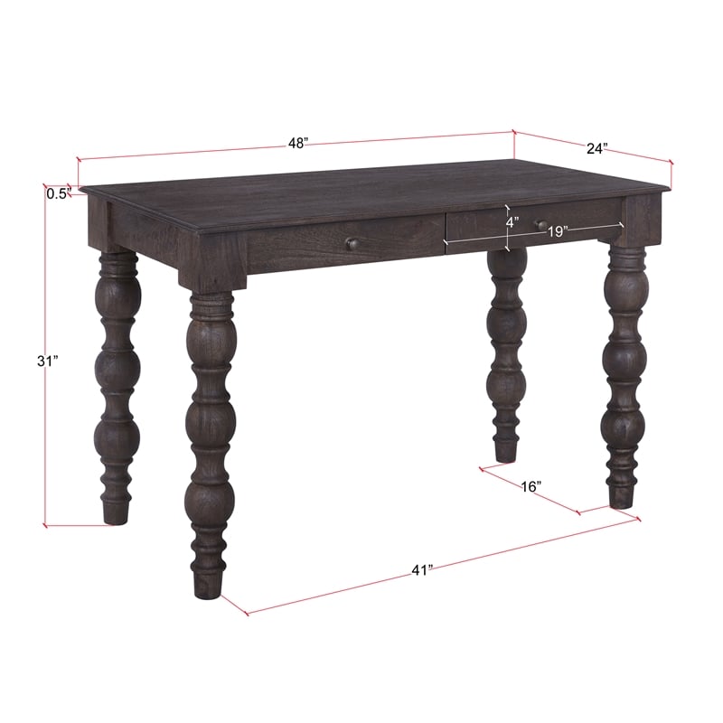 Casartis Living French Country Solid Wood Desk in Coffee Brown