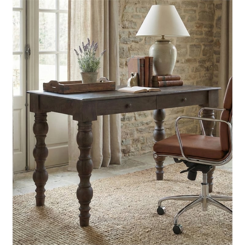 Casartis Living French Country Solid Wood Desk in Coffee Brown