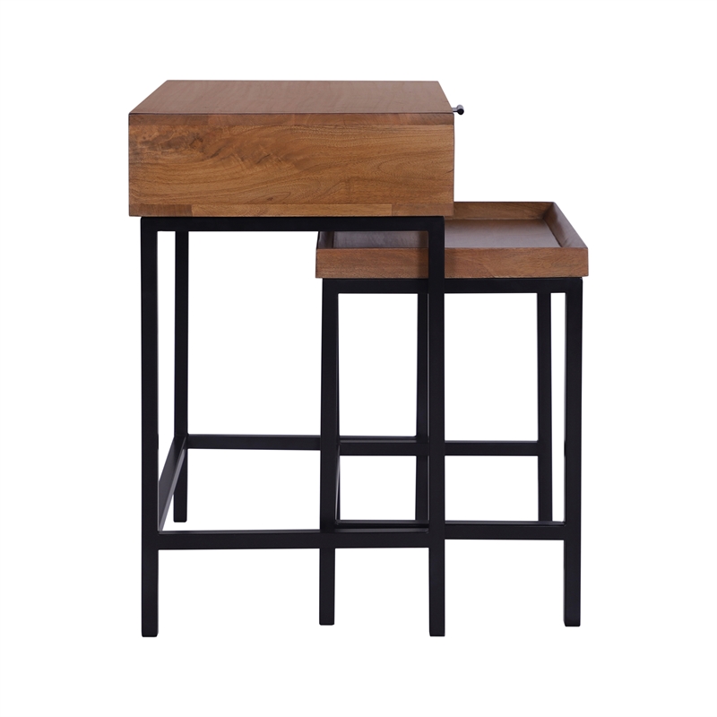 Casartis Living Atelier Solid Wood Iron Nesting Table Set of 2 in Honey Brown