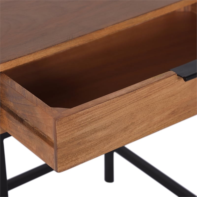 Casartis Living Atelier Solid Wood Iron Nesting Table Set of 2 in Honey Brown