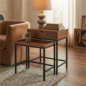 Casartis Living Atelier Solid Wood Iron Nesting Table Set of 2 in Honey Brown