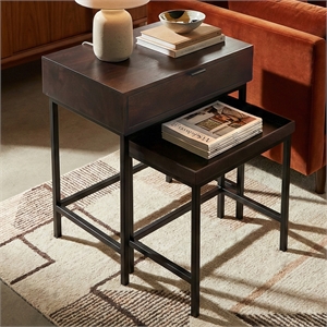 Casartis Living Atelier Solid Wood Iron Nesting Table Set of 2 in Choco Brown