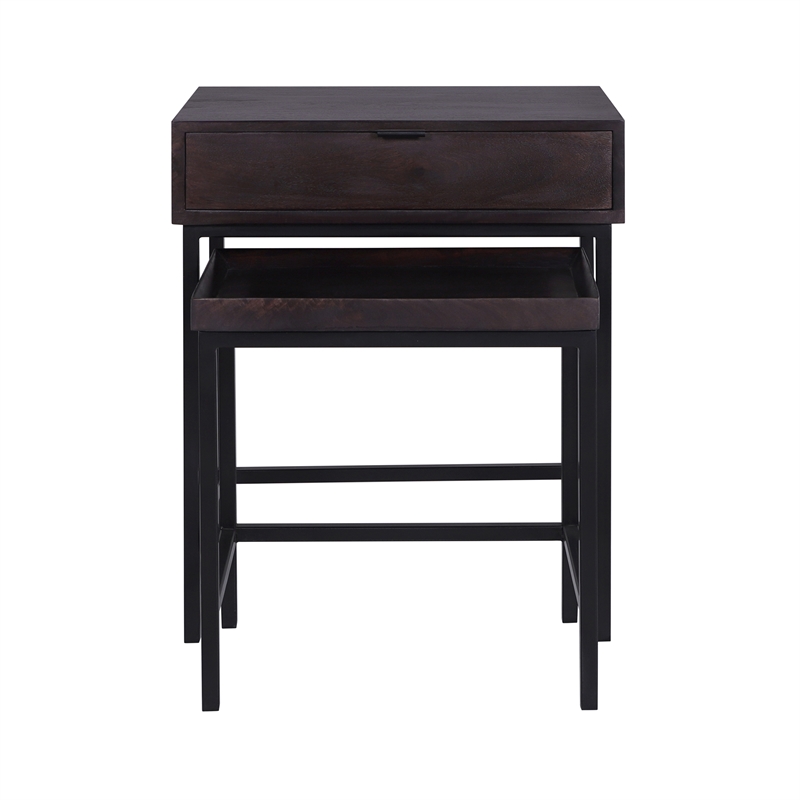 Casartis Living Atelier Solid Wood Iron Nesting Table Set of 2 in Choco Brown