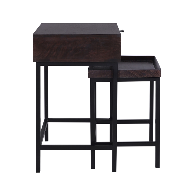 Casartis Living Atelier Solid Wood Iron Nesting Table Set of 2 in Choco Brown