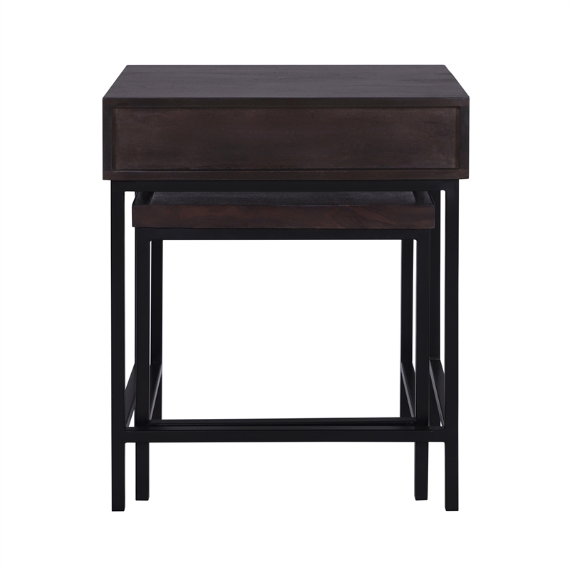 Casartis Living Atelier Solid Wood Iron Nesting Table Set of 2 in Choco Brown