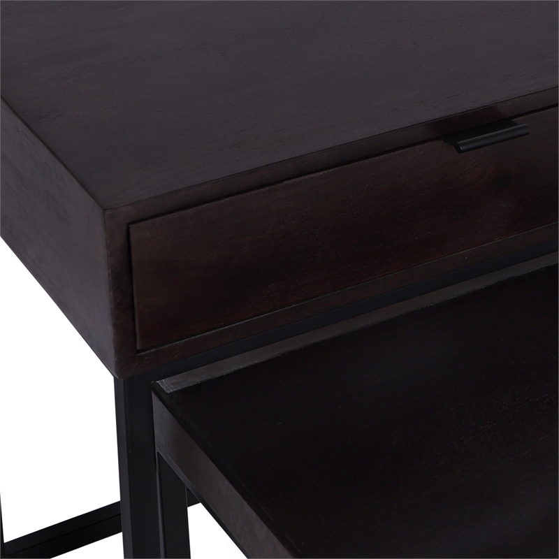 Casartis Living Atelier Solid Wood Iron Nesting Table Set of 2 in Choco Brown