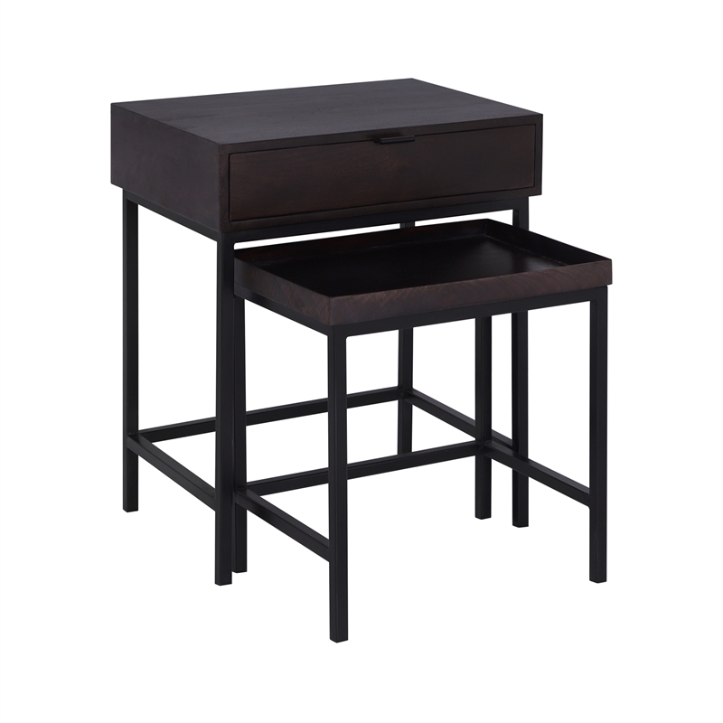 Casartis Living Atelier Solid Wood Iron Nesting Table Set of 2 in Choco Brown