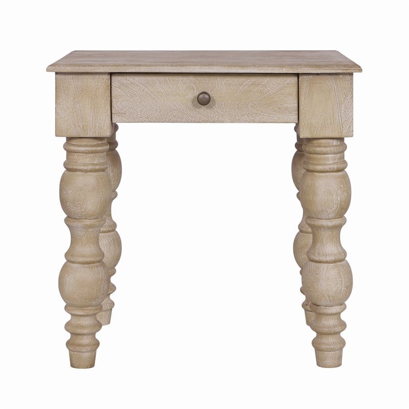 Casartis Living French Country Wood Side Table with Drawer in Rustic Natural