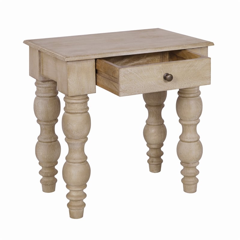 Casartis Living French Country Wood Side Table with Drawer in Rustic Natural