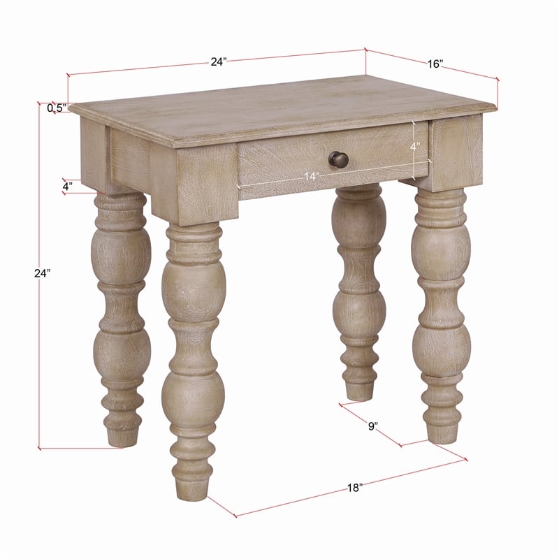 Casartis Living French Country Wood Side Table with Drawer in Rustic Natural
