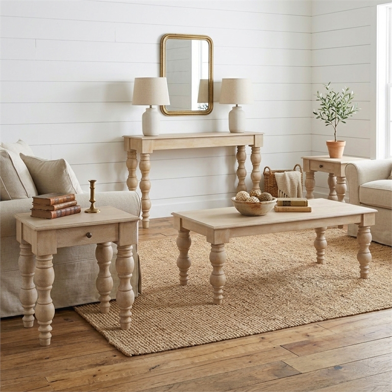 Casartis Living French Country Wood Side Table with Drawer in Rustic Natural
