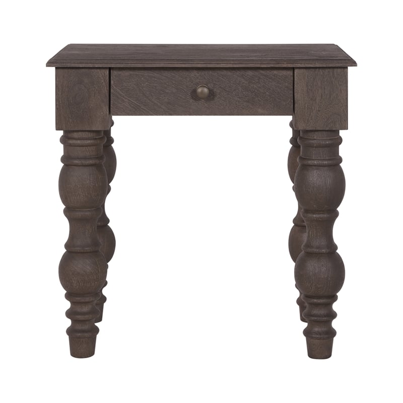 Casartis Living French Country Solid Wood Side Table with Drawer in Coffee Brown