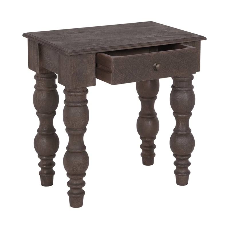 Casartis Living French Country Solid Wood Side Table with Drawer in Coffee Brown