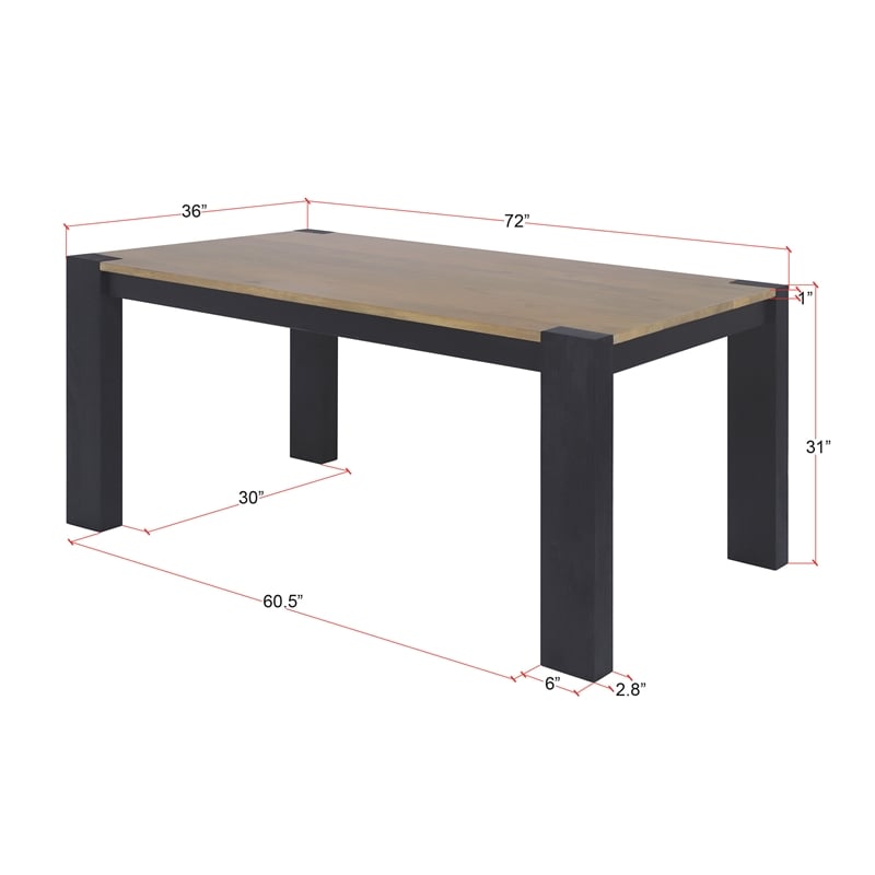 Casartis Living Axis Modern Solid Wood Dining Table in Natural and Black