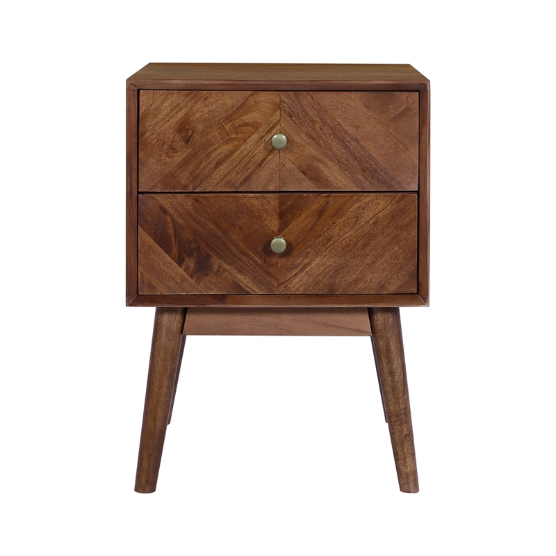 Casartis Living Geometric Mid-Century Solid Wood Nightstand in Acacia Brown