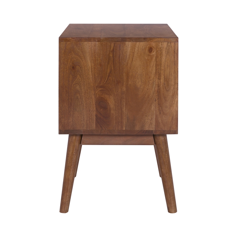 Casartis Living Geometric Mid-Century Solid Wood Nightstand in Acacia Brown