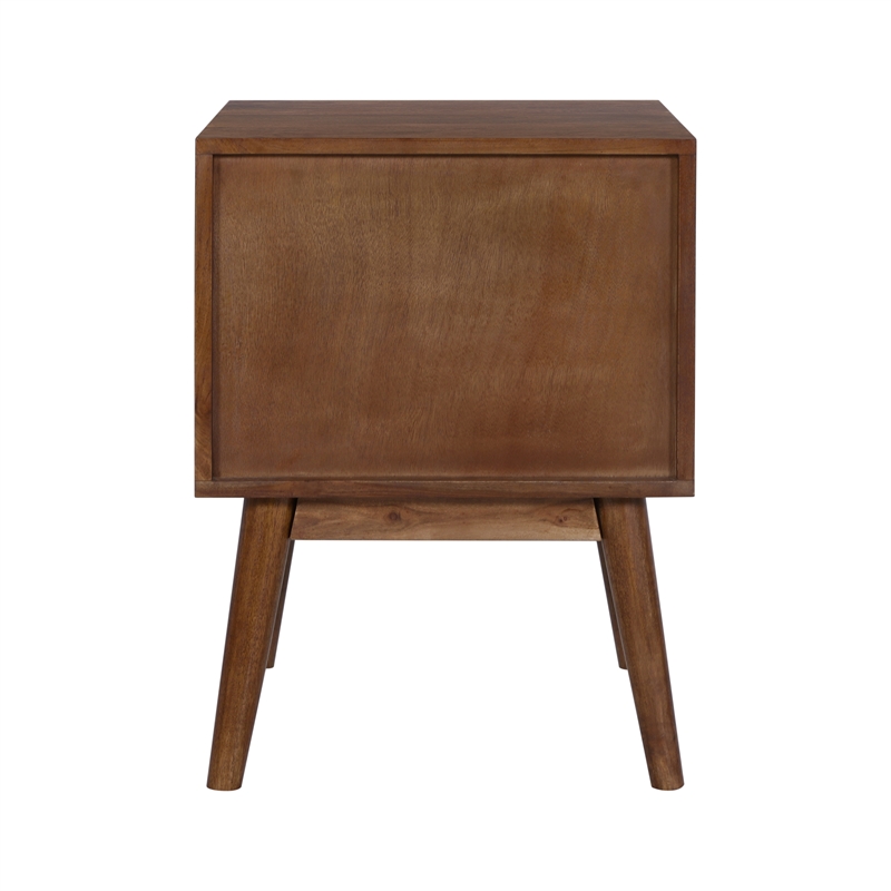 Casartis Living Geometric Mid-Century Solid Wood Nightstand in Acacia Brown