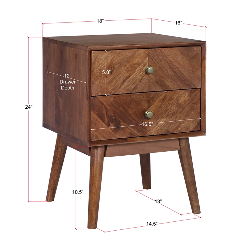 Casartis Living Geometric Mid-Century Solid Wood Nightstand in Acacia Brown