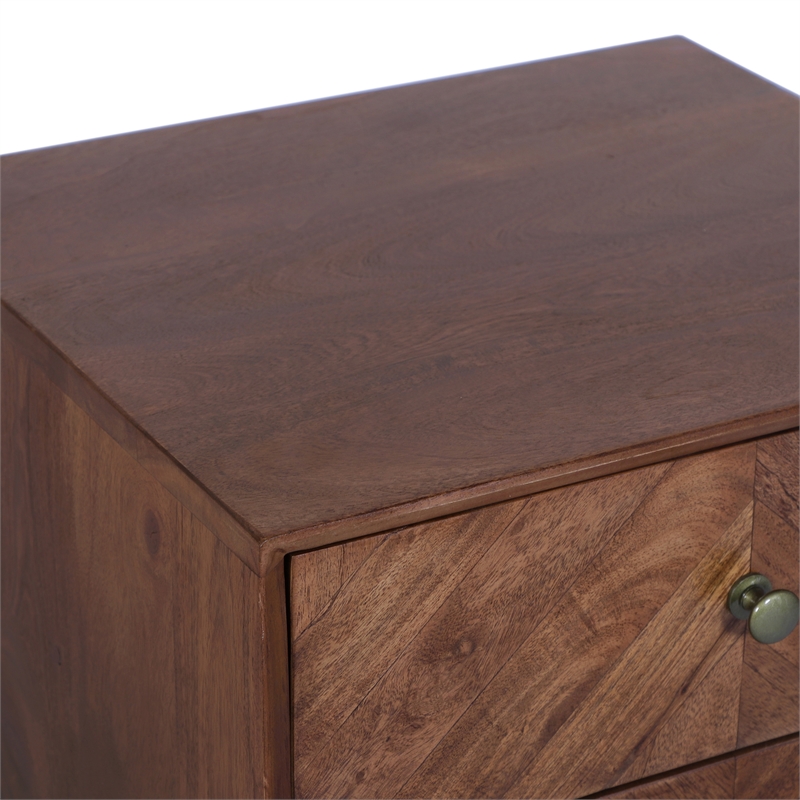 Casartis Living Geometric Mid-Century Solid Wood Nightstand in Acacia Brown
