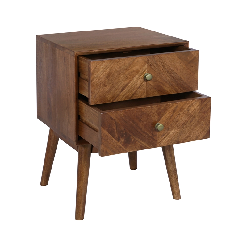 Casartis Living Geometric Mid-Century Solid Wood Nightstand in Acacia Brown