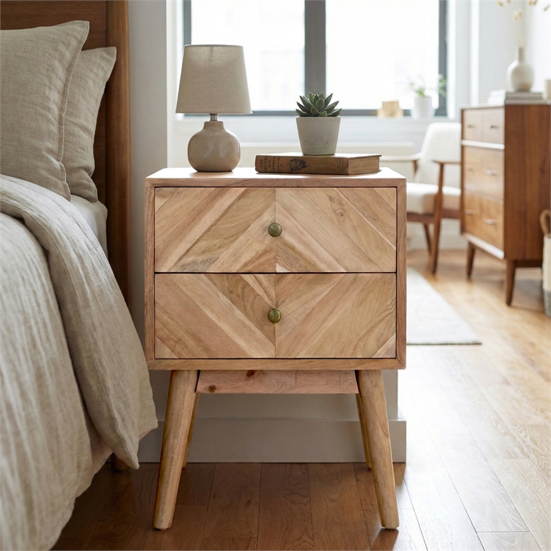 Casartis Living Geometric Mid-Century Solid Wood Nightstand in Natural