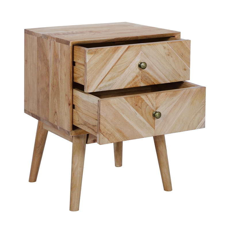 Casartis Living Geometric Mid-Century Solid Wood Nightstand in Natural