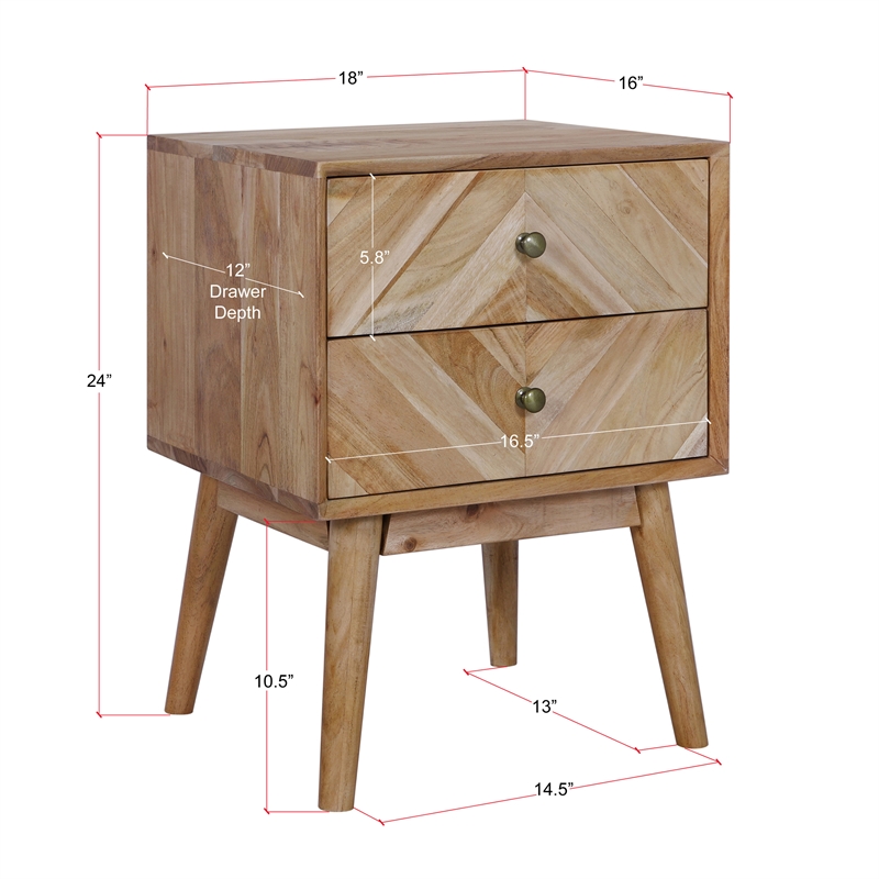Casartis Living Geometric Mid-Century Solid Wood Nightstand in Natural