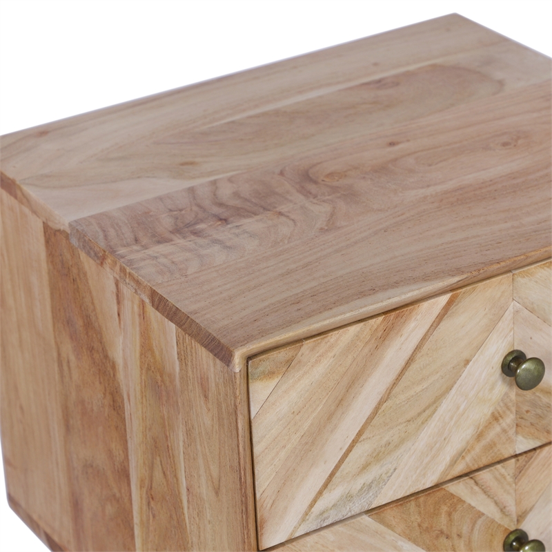 Casartis Living Geometric Mid-Century Solid Wood Nightstand in Natural