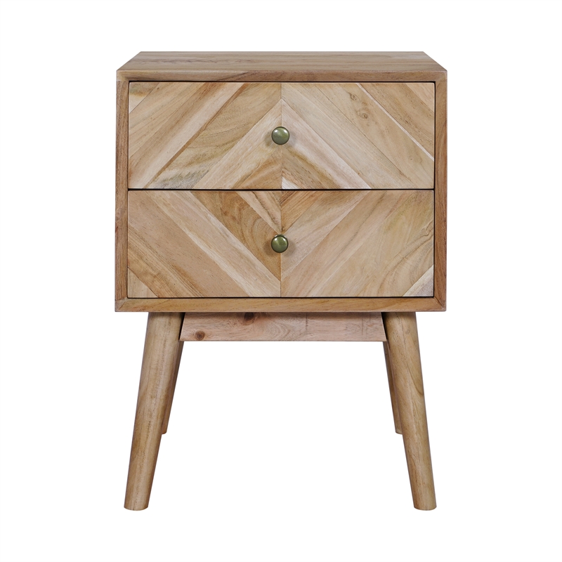 Casartis Living Geometric Mid-Century Solid Wood Nightstand in Natural