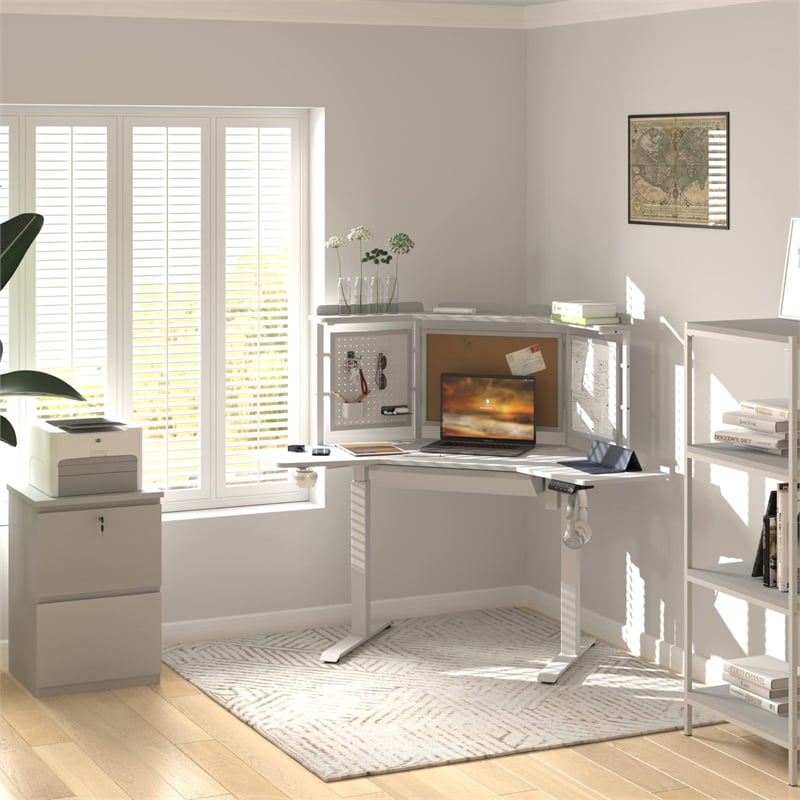 Kowo K314 Corner Electric Height Adjustable Wood Standing Desk in White