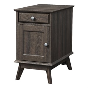 Kowo Wood Storage End Table with Drawer and Cabinet in Smoky Oak