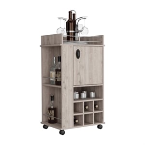 Fraser Bar Cart with 6 Built-in Wine Rack in Light Gray Engineered Wood