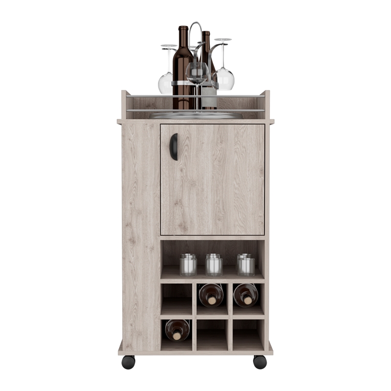 Fraser Bar Cart with 6 Built-in Wine Rack in Light Gray Engineered Wood