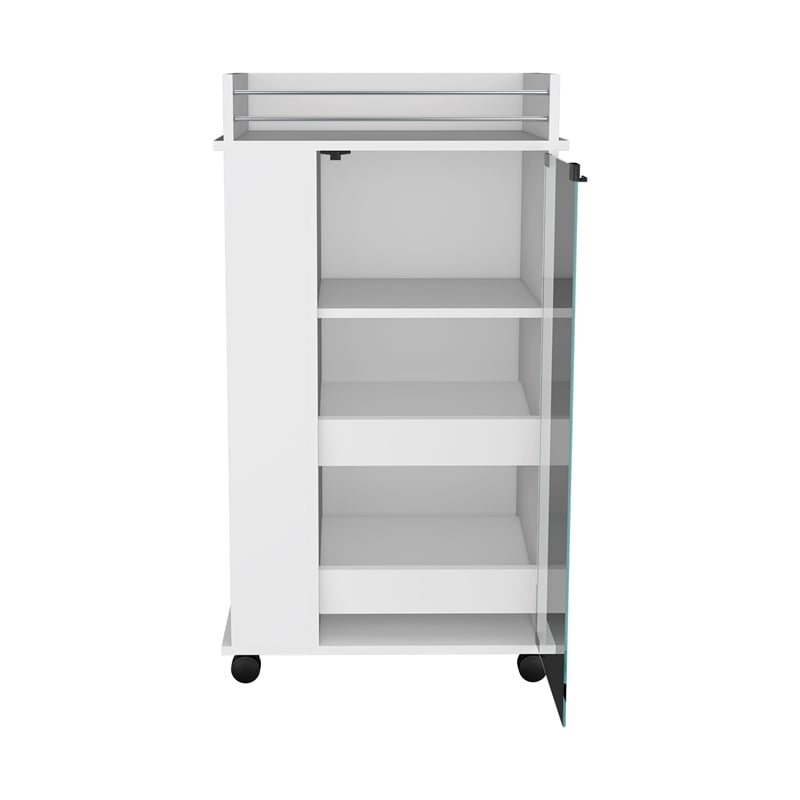 Depot EShop Lansing Engineered Wood Bar Cart with 2-Side Shelves in White