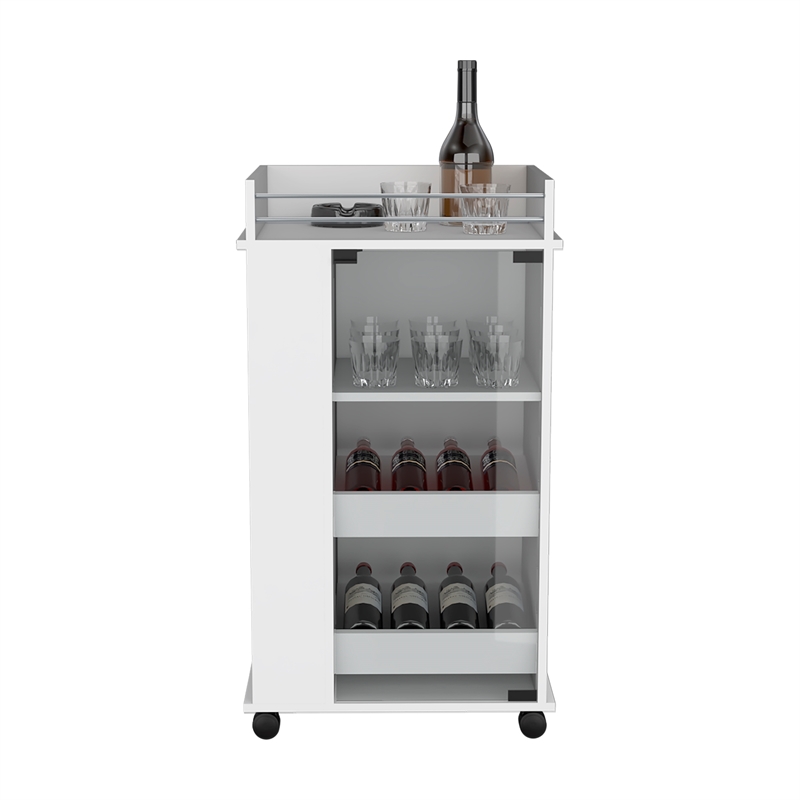 Depot EShop Lansing Engineered Wood Bar Cart with 2-Side Shelves in White