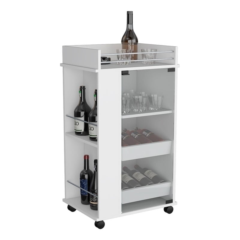 Depot EShop Lansing Engineered Wood Bar Cart with 2-Side Shelves in White