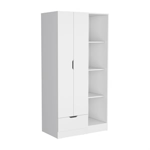 Toccoa Armoire with 4-Tier Open Shelves in White Engineered Wood