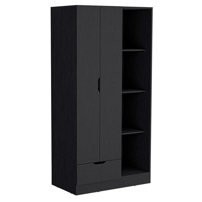 Toccoa Armoire with 4 Tier Open Shelves Black Wengue Engineered Wood