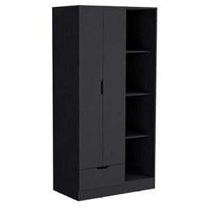 Toccoa Armoire with 4 Tier Open Shelves Black Wengue Engineered Wood