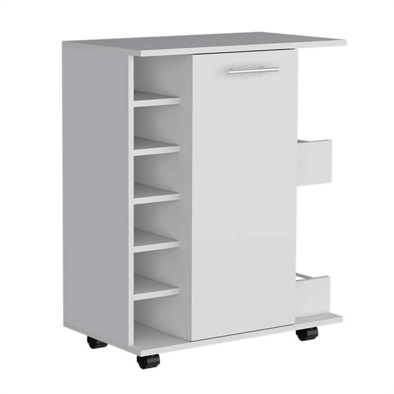 Selden Bar Cart with 2-Open Side Shelves in White Engineered Wood