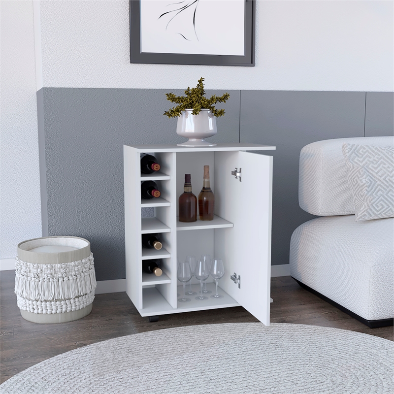 Selden Bar Cart with 2-Open Side Shelves in White Engineered Wood